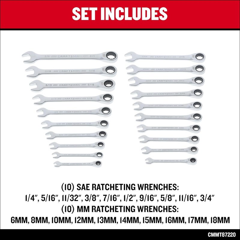 CRAFTSMAN مجموعة مفاتيح ربط متكاملة مكونة من 20 قطعة، SAE/مترية (CMMT87220) - Image 5